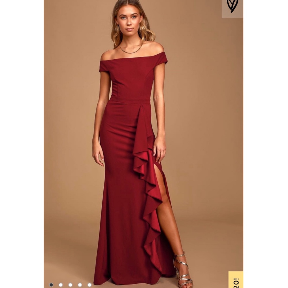 Mila Burgundy Ruffled Off-the-Shoulder Max size M